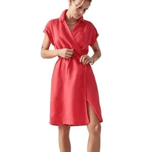 Athleta Playa Linen Wrap Dress in Passionfruit Coral